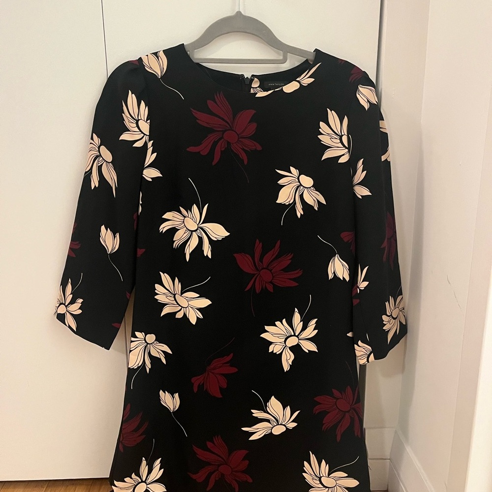 Ann Taylor Floral Black Work Dress